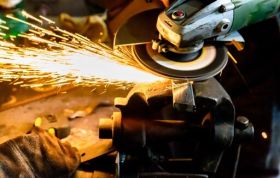 Sparking abrasive wheel in use, representing Abrasive Wheels Online Course, ideal for cutting, grinding, or finishing metal safely.
