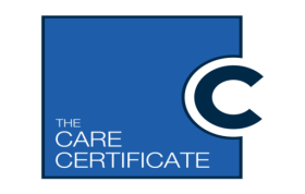 Care Certificate logo with a heart and hands symbolizing support, representing the Care Certificate Online course.