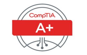 CompTIA A+ Exam logo with a stylized "A+" in red and blue, symbolizing IT certification, representing the CompTIA A+ Exam Voucher course.