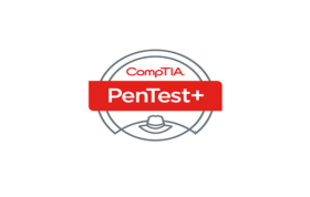 Pentest+ logo with shield and key imagery, symbolizing security, representing the CompTIA PenTest+ Exam Voucher course.