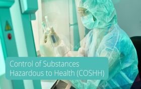 COSHH safety poster highlights control of hazardous substances in workplace representing COSHH Online course.