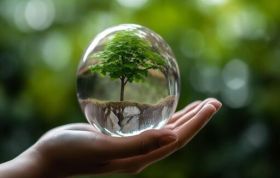 Tree with roots inside a bubble held in a hand, symbolising Environmental Awareness and knowledge on Environmental Protection Act best practices.