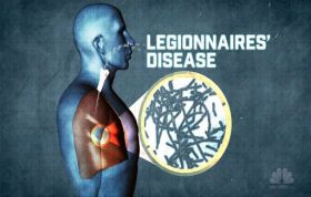 Graphic illustrating a Legionnaires' disease outbreak, representing the Legionnaires Disease Online course for understanding prevention and risks.