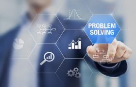 Man pointing at digital Problem Solving diagram, highlighting strategies to boost productivity in the Problem Solving Online course.
