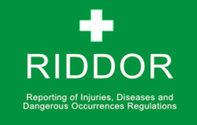 Infographic detailing RIDDOR regulations for workplace safety, representing the RIDDOR Online course with injury and incident reporting info